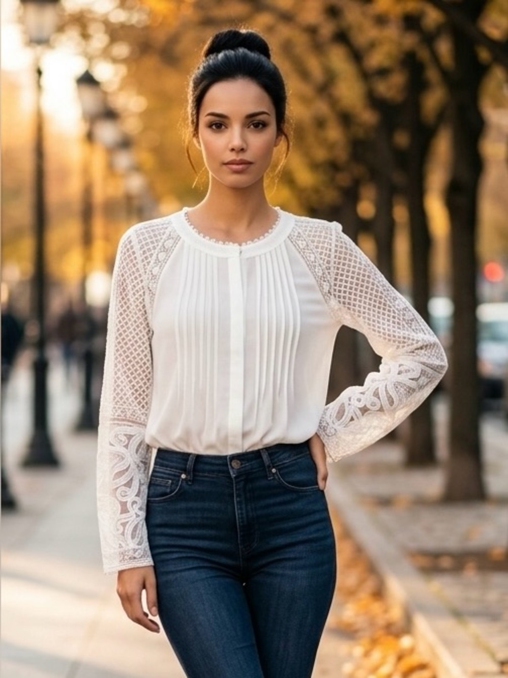 Kobi Halperin White Pintuck Long Sleeve Lace Blouse ~ EUC ~ Medium